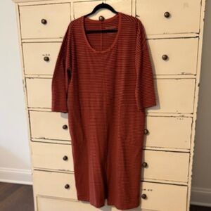 Hanna Andersson XL Rust Striped Midi Dress with front slit